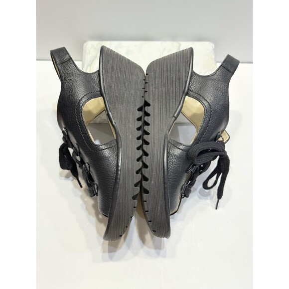Fly London Ylfa Slingback Wedge Black Leather Lace Tie Women Sandals Sz 9 EU 40 - Picture 4 of 13